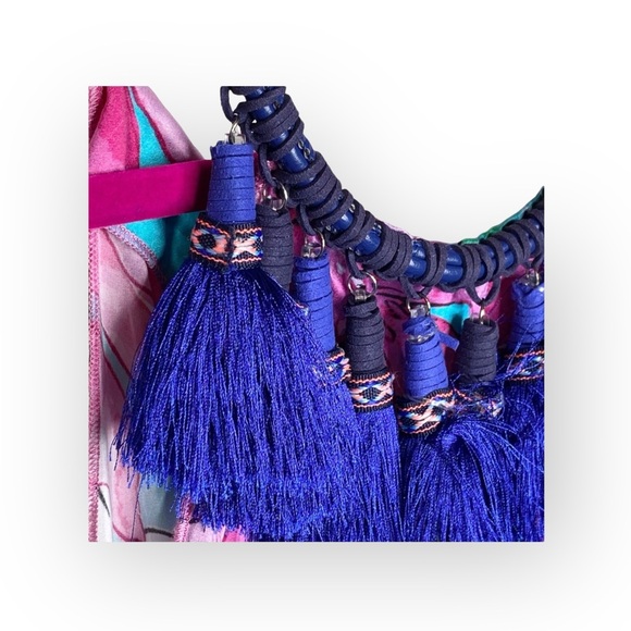 Boston Proper 𑁍 Floral Print Tassel Necklace Handkerchief Hem Dress 𑁍 Aqua 𑁍 - Picture 13 of 16